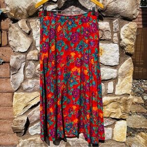 Vintage Carole Little Maxi Skirt Floral Size 10 Rayon Pockets 90s Boho Garden